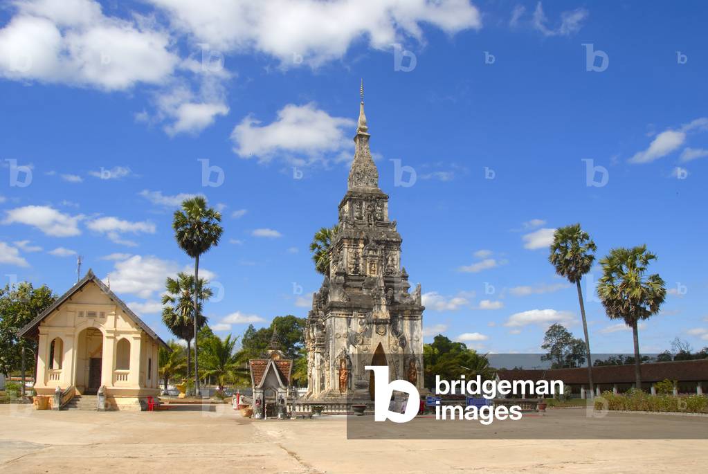 Theravada Buddhism; old ornate temple; That Ing Hang Stupa; in Savannakhet; Laos; Southeast Asia; Asia
