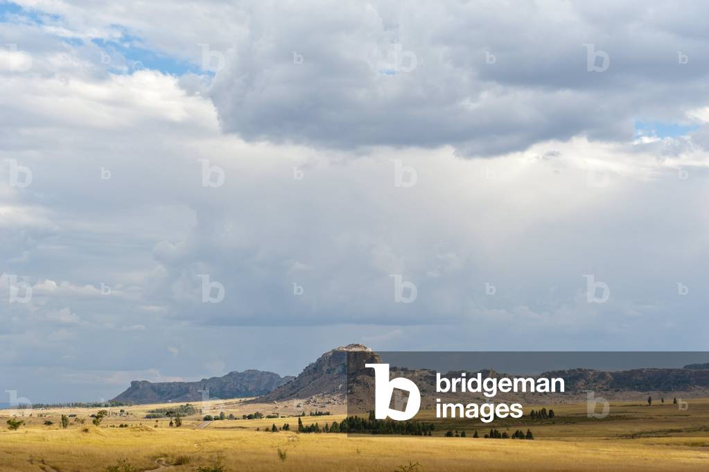 Width grass landscape; erosion mountains; Isalo National Park; at Ranohira; Madagascar; Africa