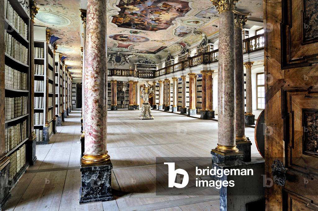 Library of the Benedictine Abbey of Ottobeuren, Baviere, Germany, Europe. Photography