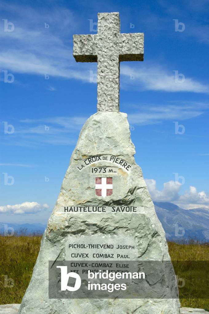 Stone cross with emblem La Croix de Pierre Haute-Savoie France
