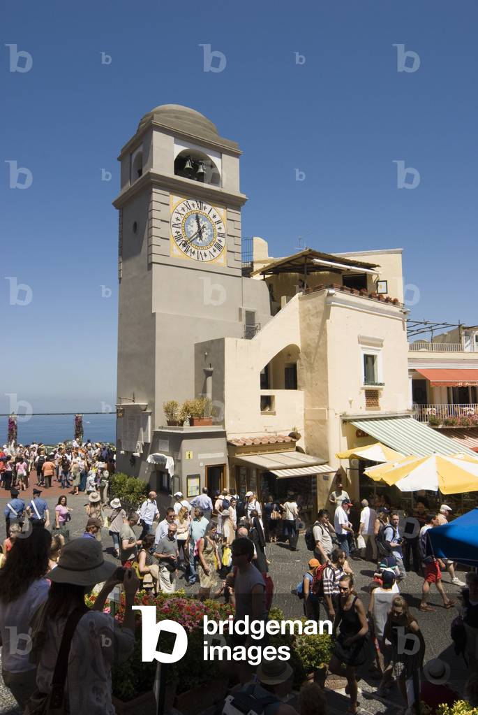 Walking in the historic center, Piazzetta, Capri Island, Italy.