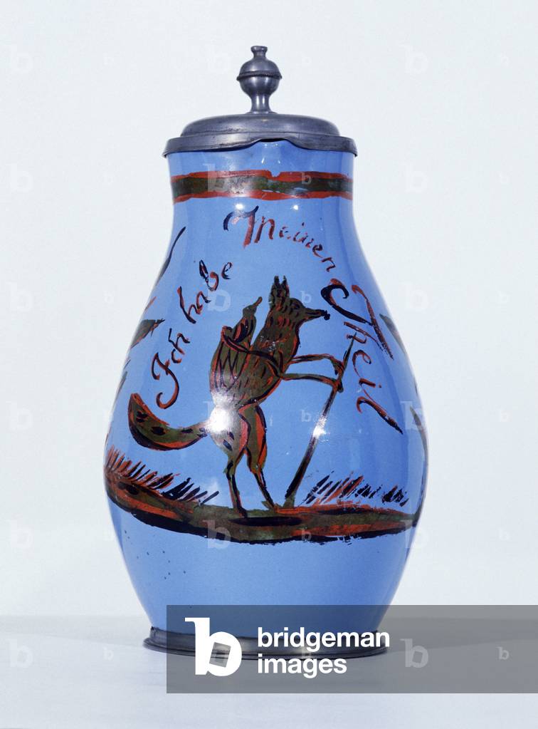 Franconian Museum Feuchtwangen Middle Franconian Bavaria Germany collection of faiences crock (pot) of Schrezheim cold painted