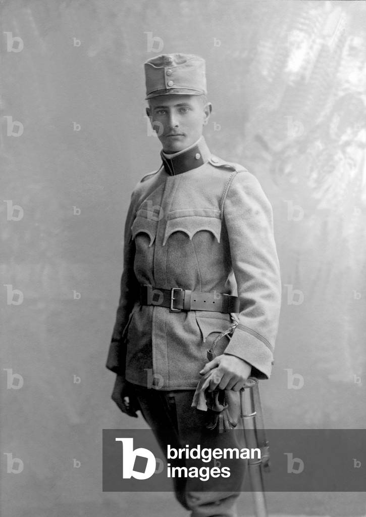 Portrait of a young soldier in uniform. Photography around 1915
