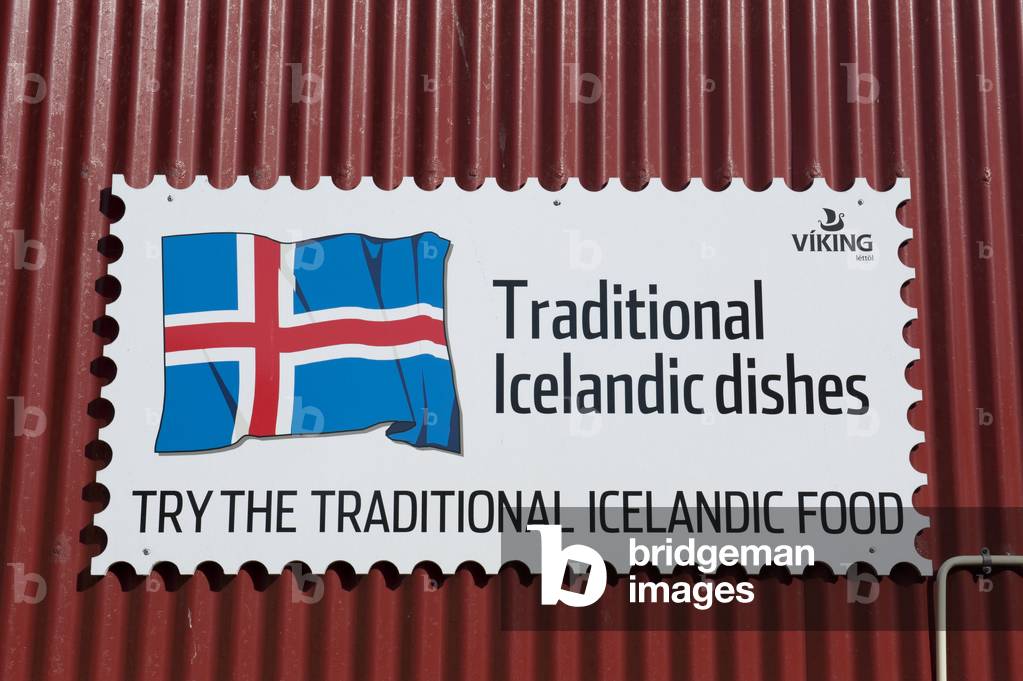Advertising in English; traditional Icelandic dishes; Reykjavik; Iceland; Scandinavia; Northern Europe; Europe