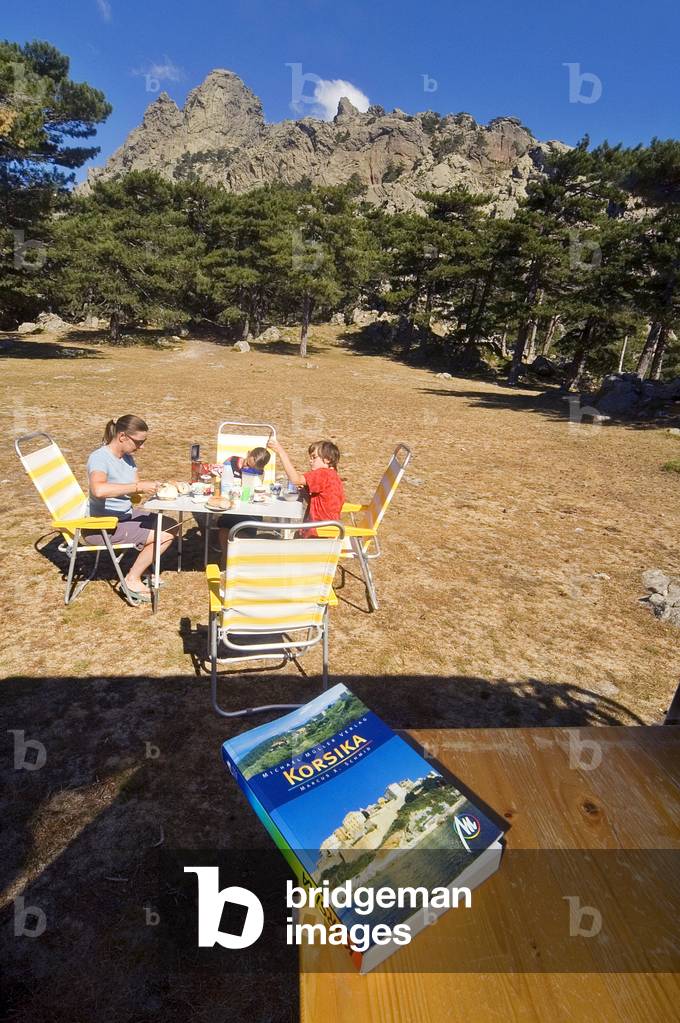 breakfast at the campervan in front of the Bavella mountains, Corsica, France