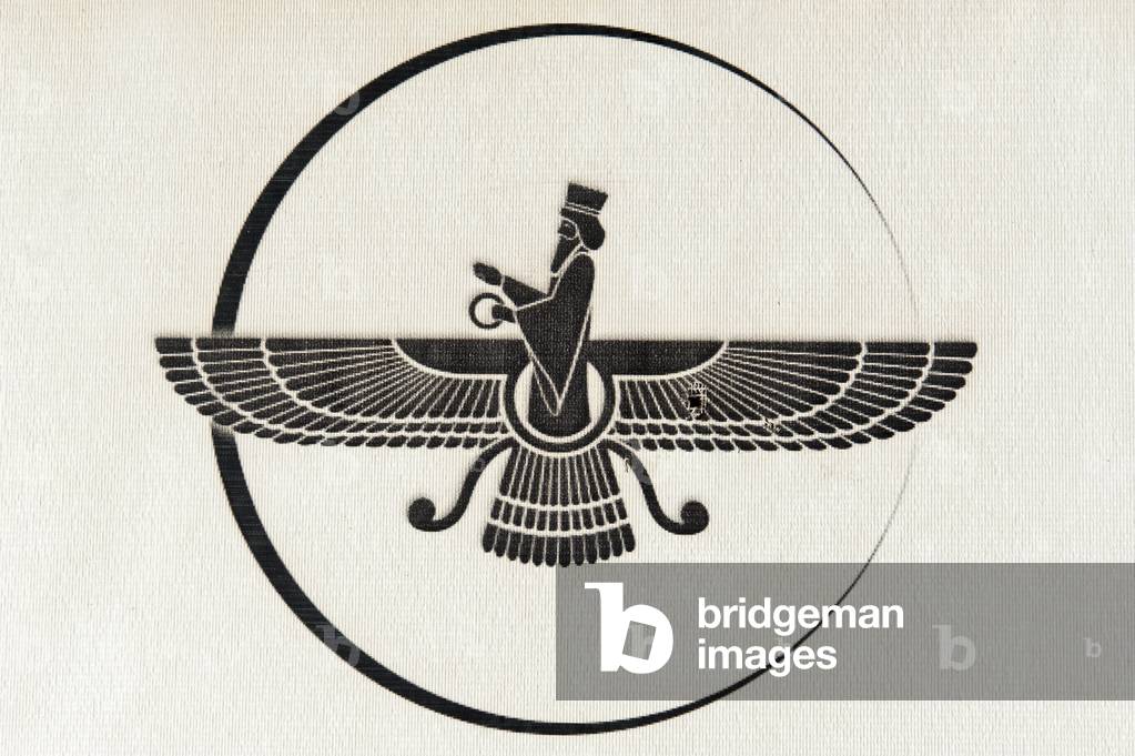Symbol of Zoroastrianism; Faravahar; symbol for god Ahura Mazda; Yazd; Iran; Asia