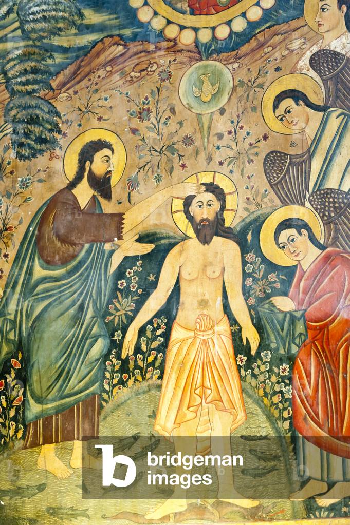 Armenian Apostolic Church; Mural; Baptim of Jesus Christ by John the Baptist in the Jordan; Bethlehem Church or Bedkhem Church; Julfa district or Jolfa; Isfahan; Iran; Asia