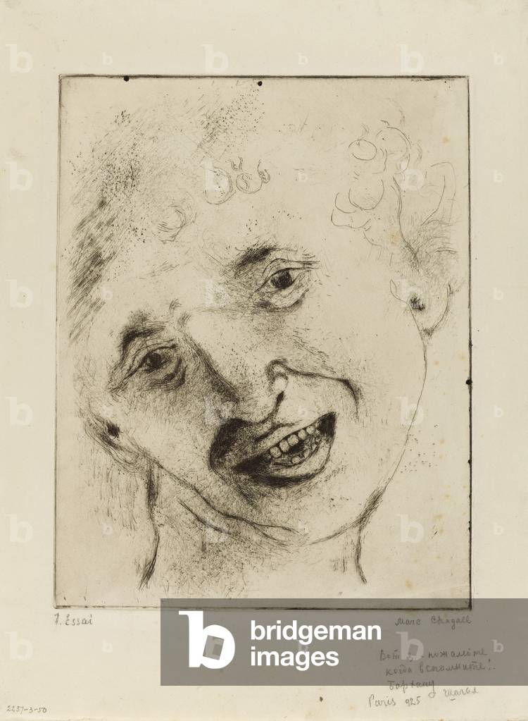 Self Portrait with Smile, 20th Siècle par Marc Chagall, b/w