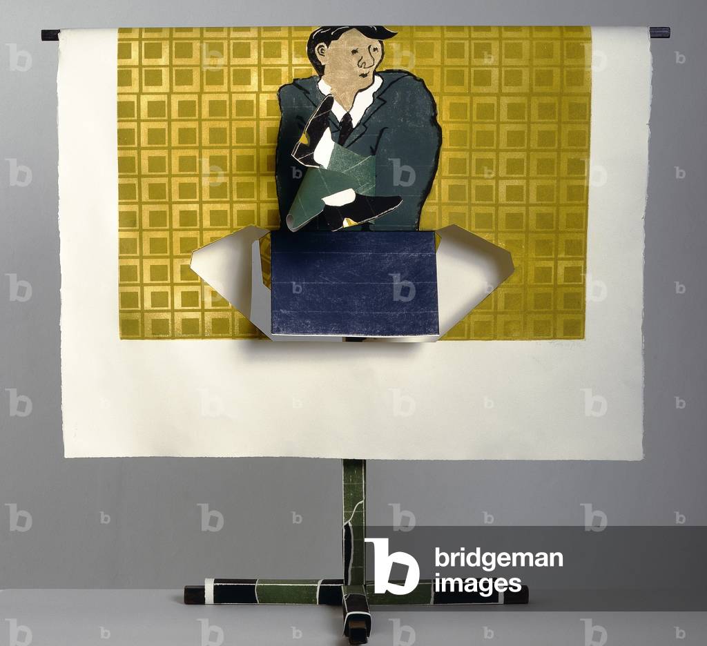 The Singing Detective, 1995 (photographic etching & aquatint on paper, iron stand)