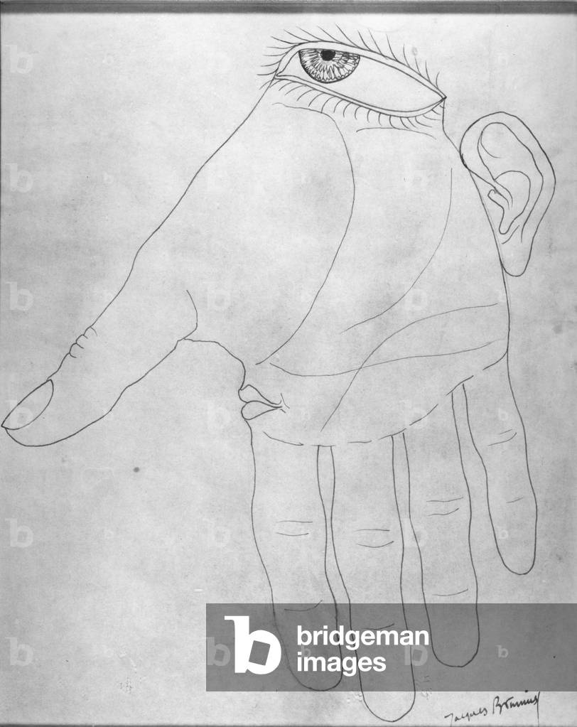 Immagine di Disegno "La mia mano", 20th Secolo di Jacques Brunius, b/w