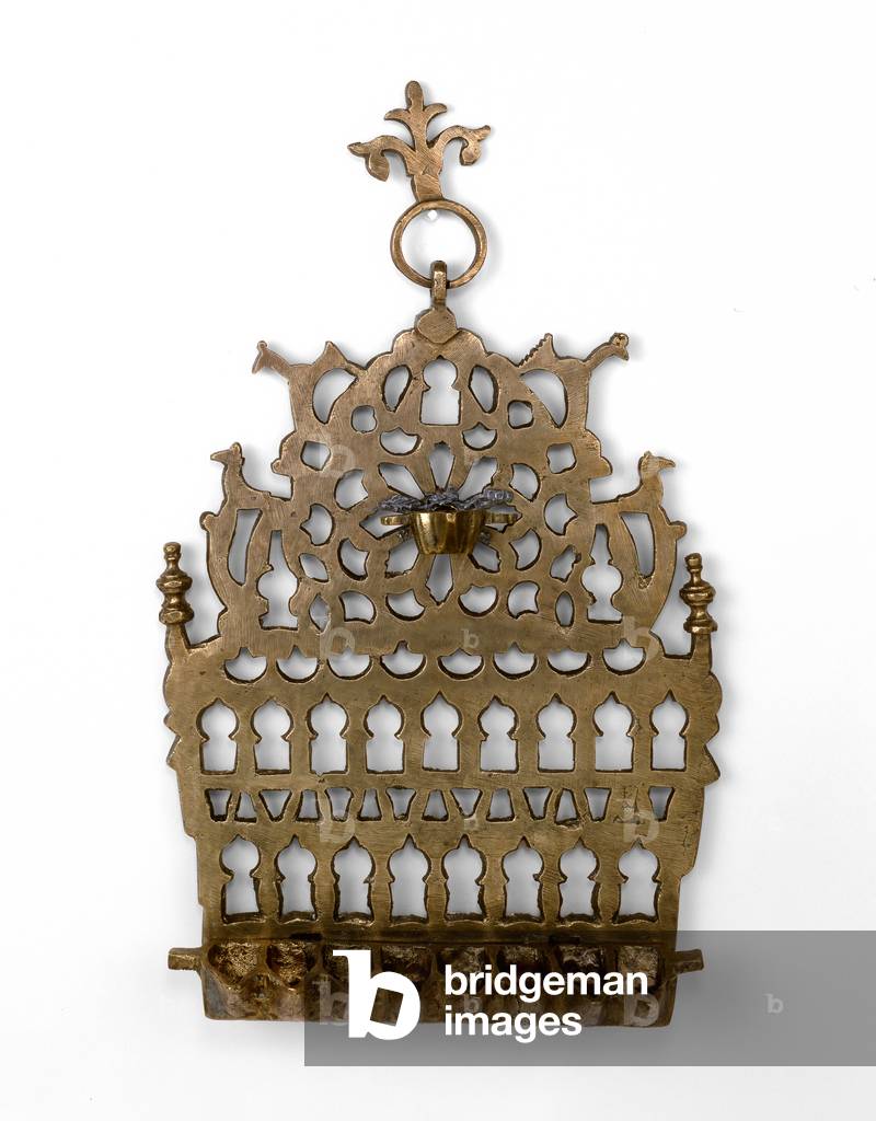 Hanukkah lamp (cast and pierced brass)