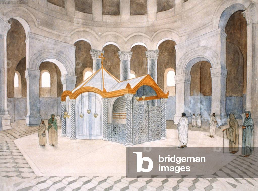 The Holy Sepulchre within the Rotunda as it appeared during the Byzantine period, proposed reconstruction (w/c on paper)