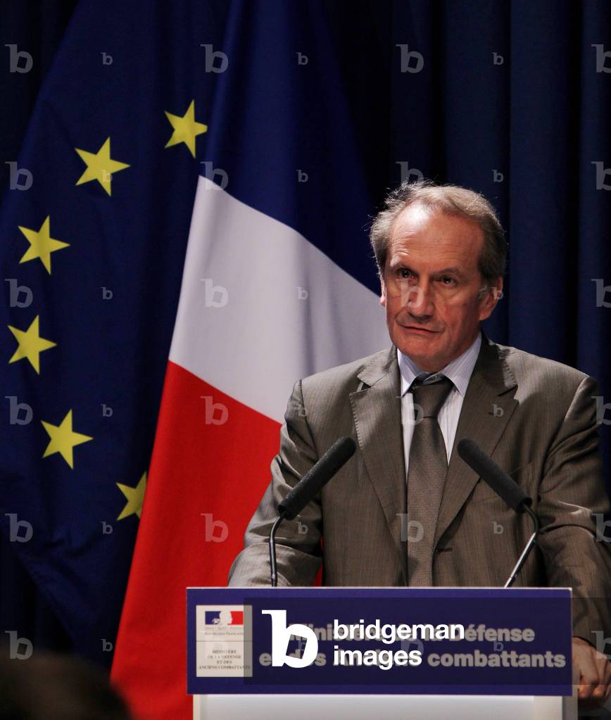 Defense Minister Gerard Longuet during a press conference in Paris on March 31, 2011