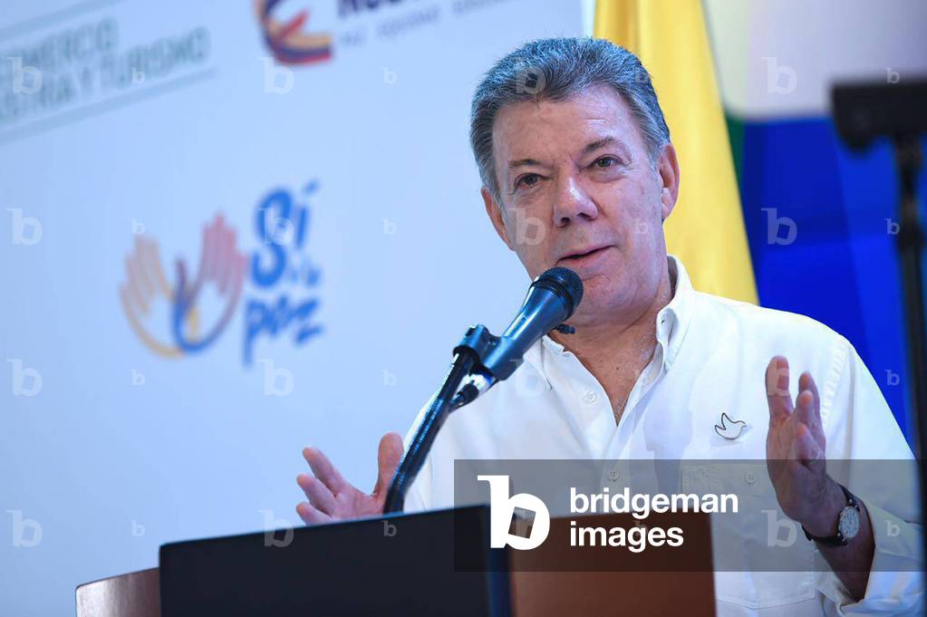 Colombian President Juan Manuel Santos delivers a speach in Cartagena de Indias on Sept. 2, 2016