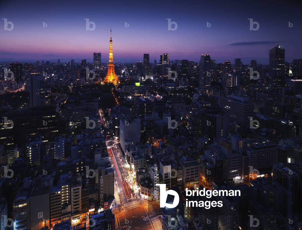 Townscape with the illuminated Tokyo Tower in the dmmerung Minato Tokyo Japan Asia iblalx03893