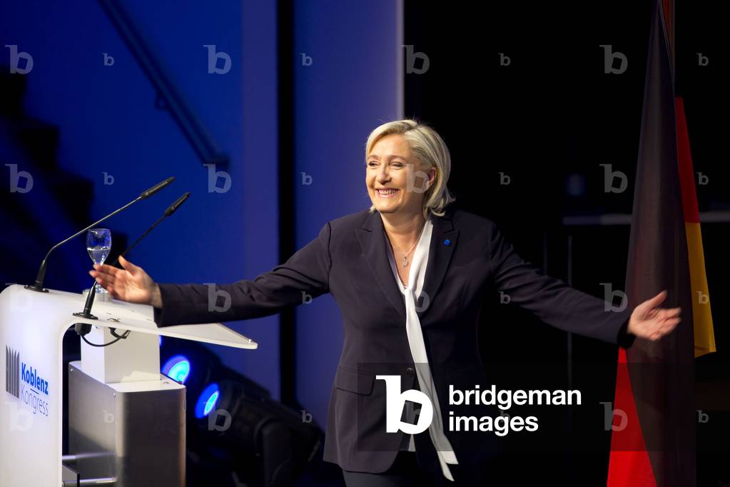 Marine Le Pen (from the National Front to the European Rally of Directors of Extreme Right and Populists in Coblence in Germany on January 21, 2017