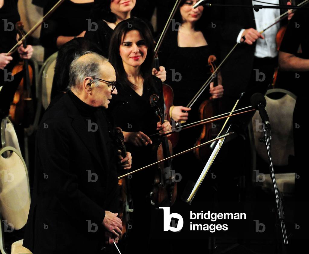 World famous Italian musician Ennio Morricone front performs with his orchestra at a concert in Az