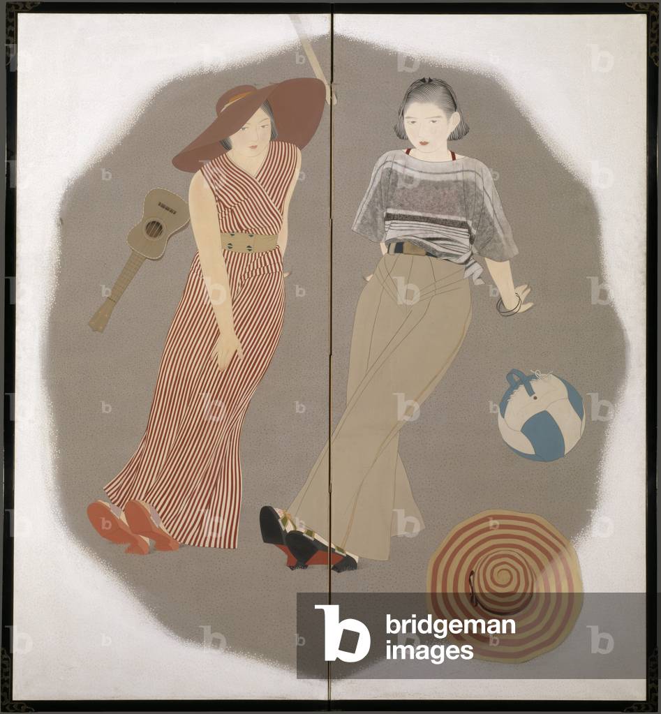 Relaxing in the Shade, c.1933 (two-panel screen with ink & colour on silk)