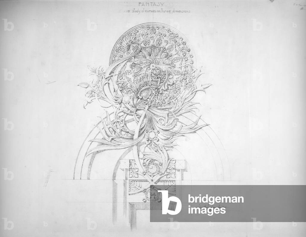 System of Architectural Ornament: Plate 14, Fantasy, 1922-23 (graphite on strathmore paper)