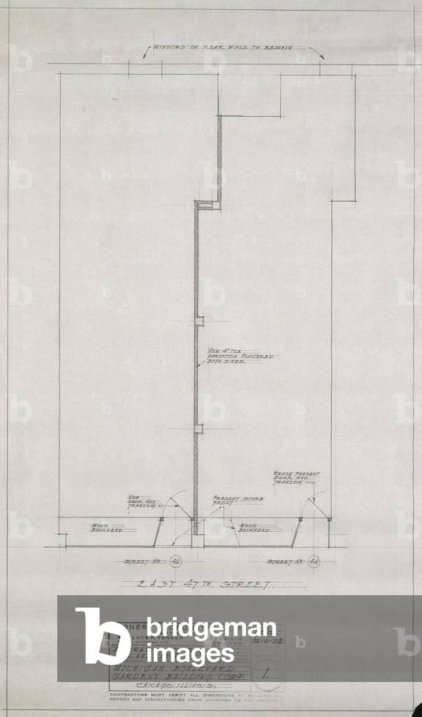 Michigan Boulevard Gardens Building Corporation: Alteration to Stores #4 and #6, 1928 (pencil on tracing paper)