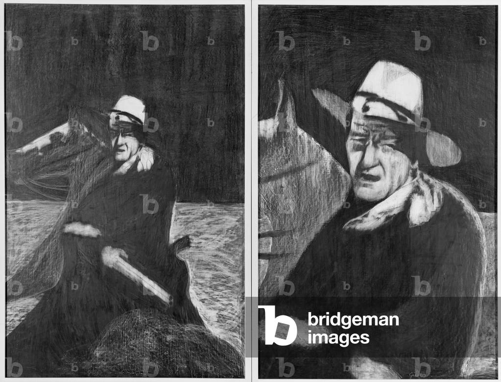 John Wayne diptych, 1963 (grease crayon on gesso panel)