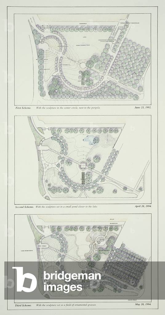 Jane Addams Memorial, Navy Pier Park, Chicago Park District, 1992-94 (coloured pencil & ink on photocopy prints on rives paper)