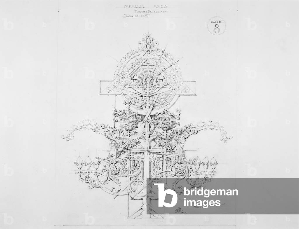 System of Architectural Ornament: Plate 8, Parallel Axes, Further Development (Parallelism), 1922-23 (graphite on strathmore paper)