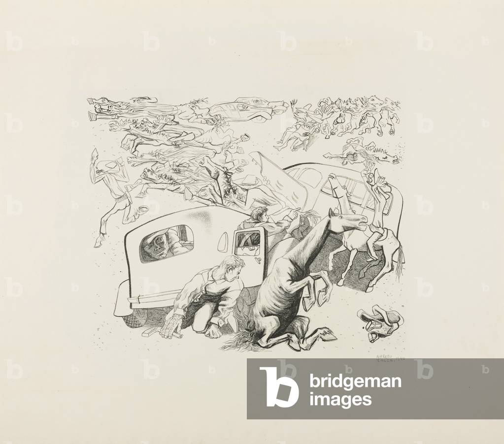 Taxi Drivers against the Gold Shirts, 1940 (lithograph in black on cream wove paper)