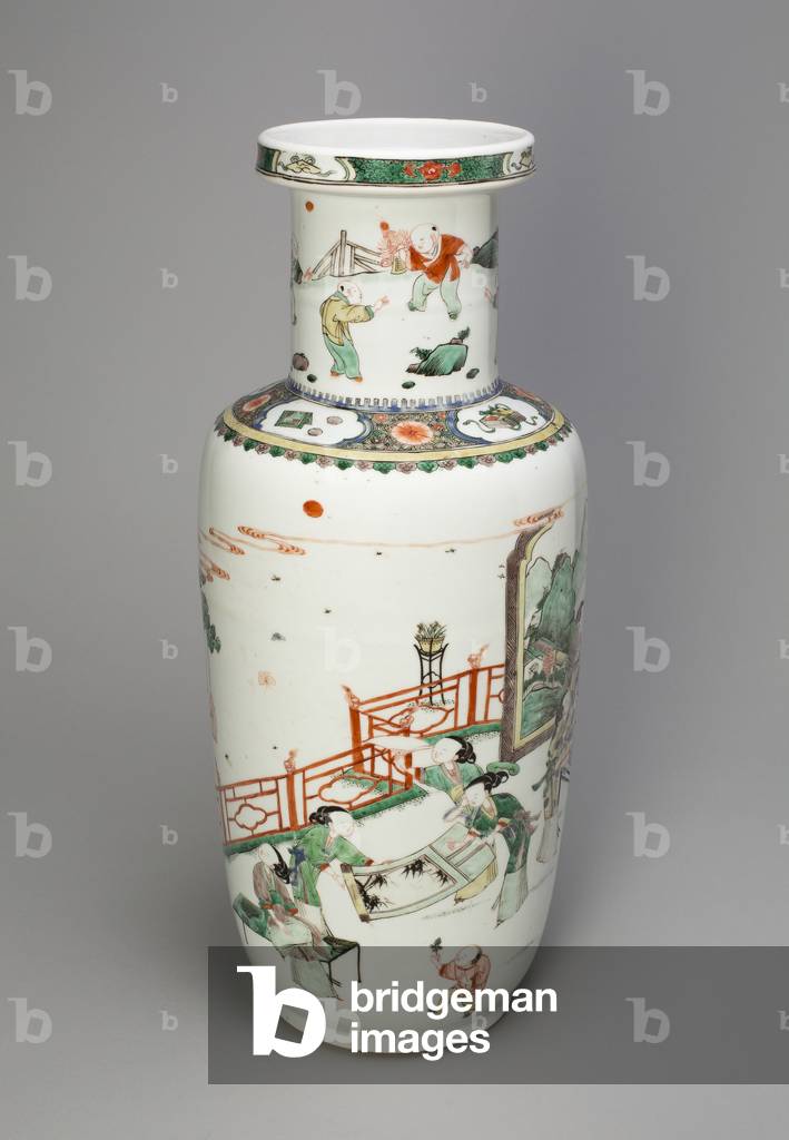 Baluster Vase with Women Performing the Four Accomplishments and Children in a Garden, 1662-1722 (porcelain with overglaze enamel decoration)