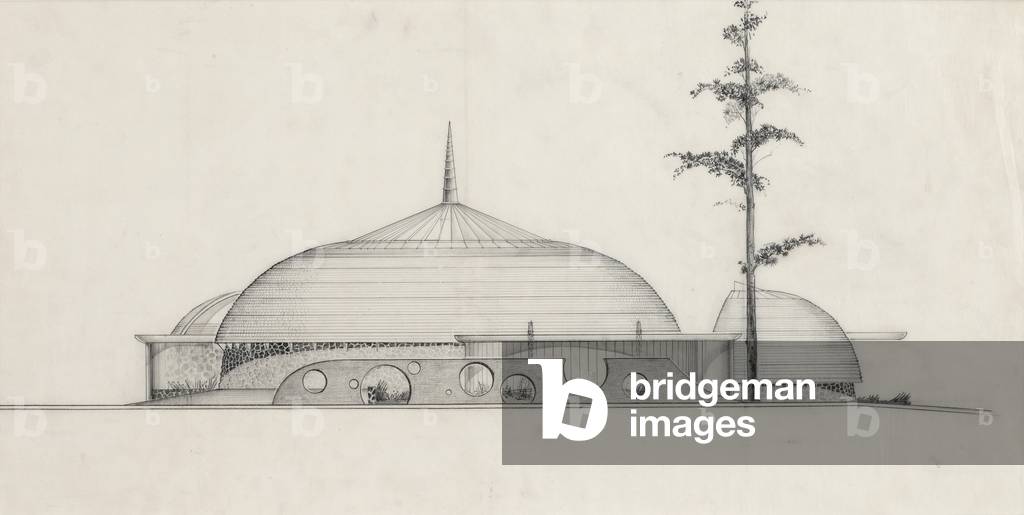 Ford, Ruth and Sam, House number 1: Elevation Showing Wall, 1947-49 (graphite on tracing paper)
