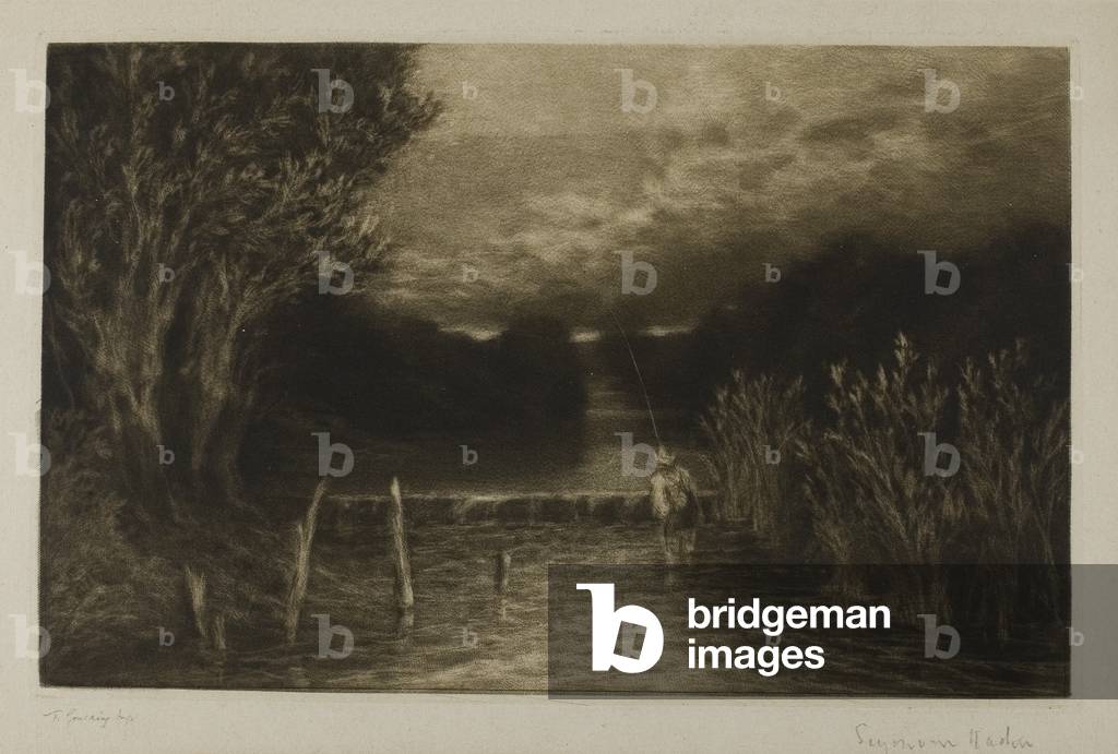 Grayling Fishing, 1897 (mezzotint with drypoint on ivory laid paper)