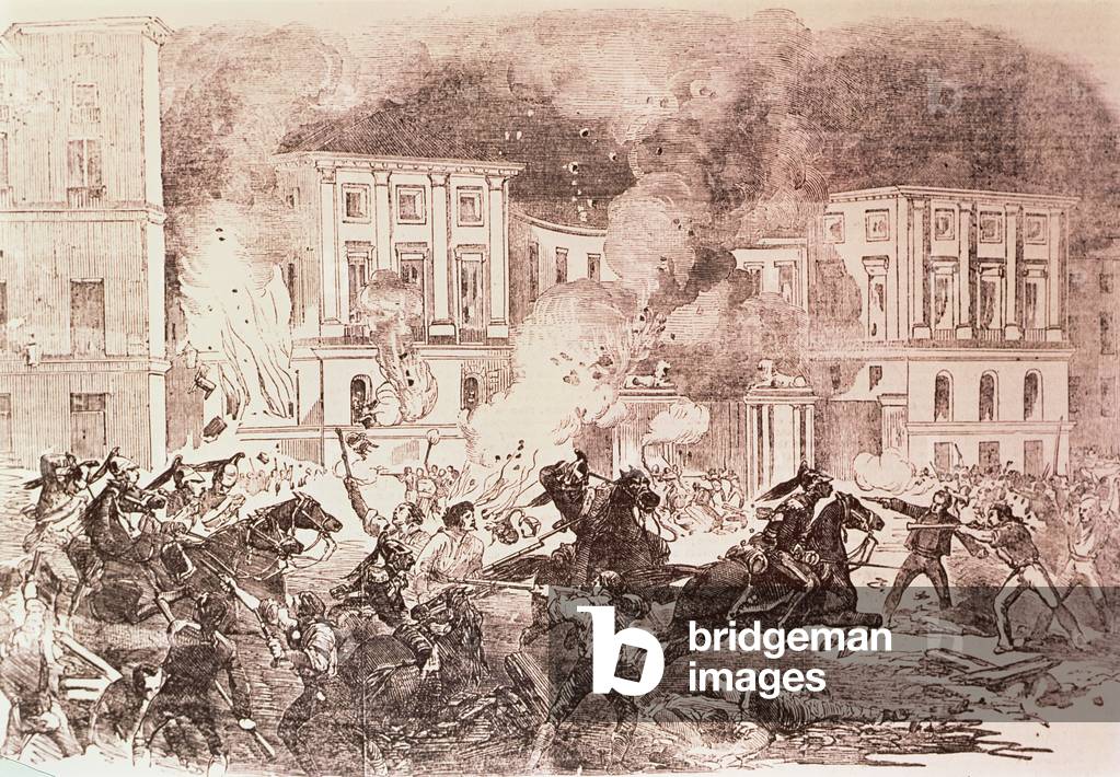 Rivolta populisti a Madrid, I Rioters cercano di appiccare il fuoco al Palazzo della Regina Maria Christina ne