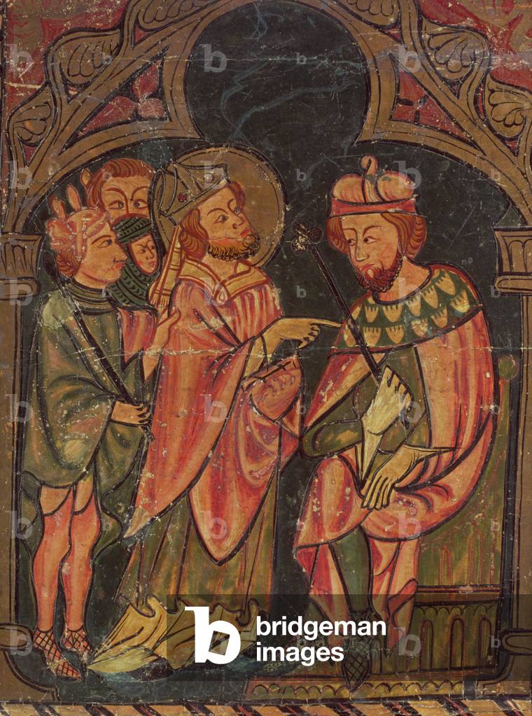 "San Cipriano (c.200-258) Vescovo di Cartagine portato davanti all'imperatore Valeriano (r.253-60) 1300-25", 1
