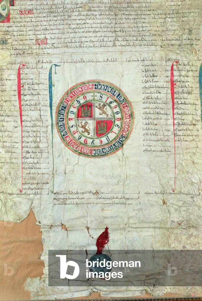 Pergament aus der Herrschaft von Sancho IV “der tapfere”, als Diego Lopez de Haro der König Alferez war, 1287 