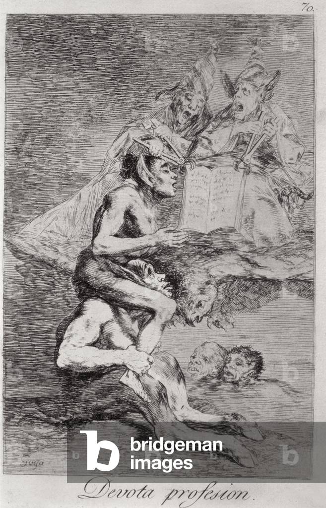 La professione devota, tavola 70 di «Los caprichos», 1799 (incisione) (vedi anche 175022)