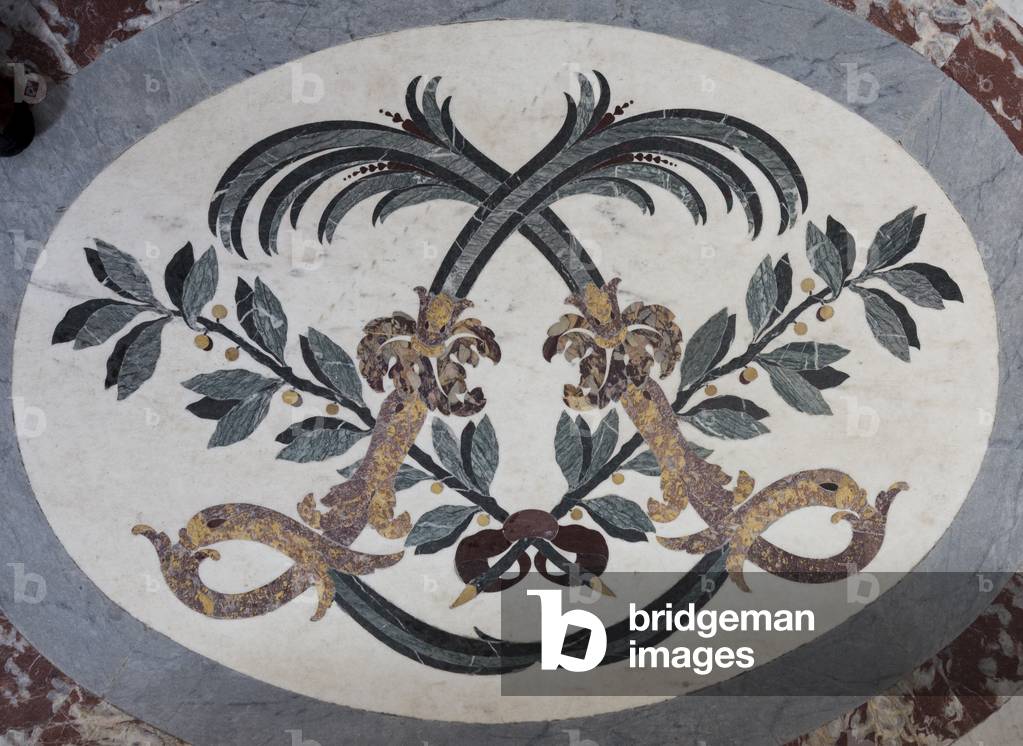 Louis XIV monogram, polychrome marble marquetry, Dome des Invalides, Paris