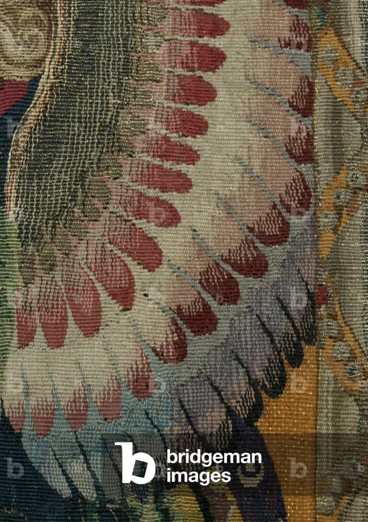 An angel wing. Tapestry of the Three Coronations, 1476-1488 (wool silk threads of gold and silver)
