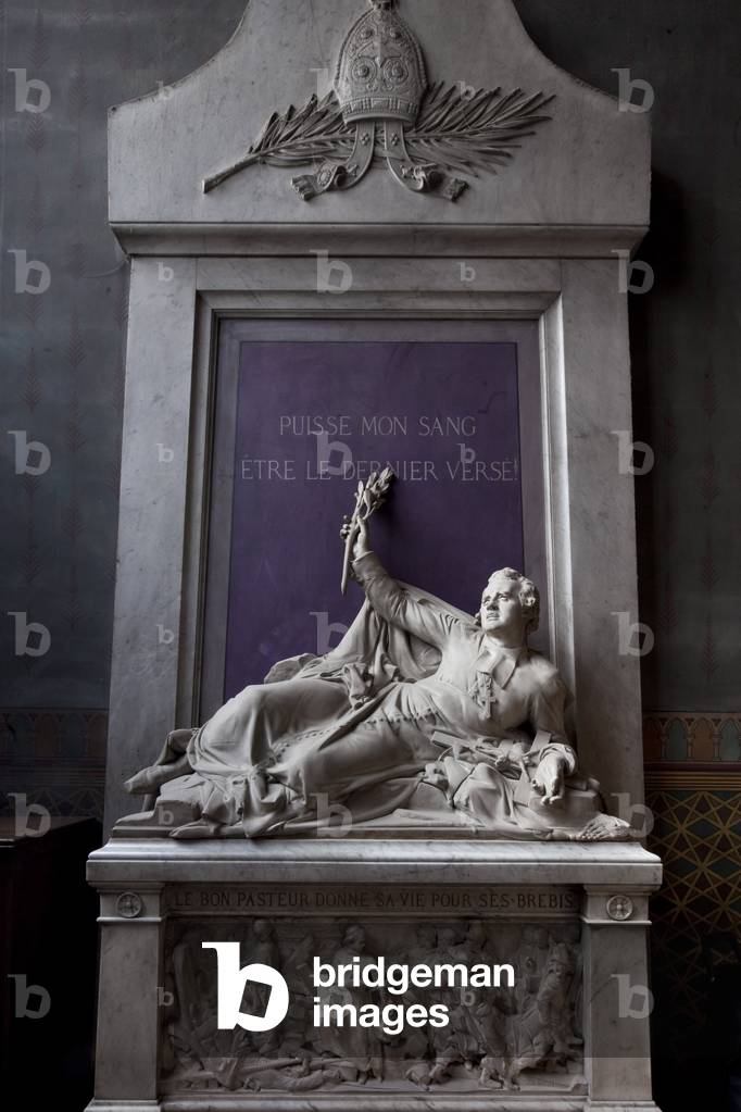 The funeral monument of Archbishop Affre in the present Saint-Denis chapel of the Cathedrale Notre-Dame de Paris. Named arsheveque of Paris in 1840, he was killed on a barricade of the faubourg Saint-Antoine during the emeutes of June 1848 Cathedrale Notre Dame de Paris - Paris 4 - XIIIth, XIIIth, XIXeme, rehabilitation by Viollet-le-Duc -
