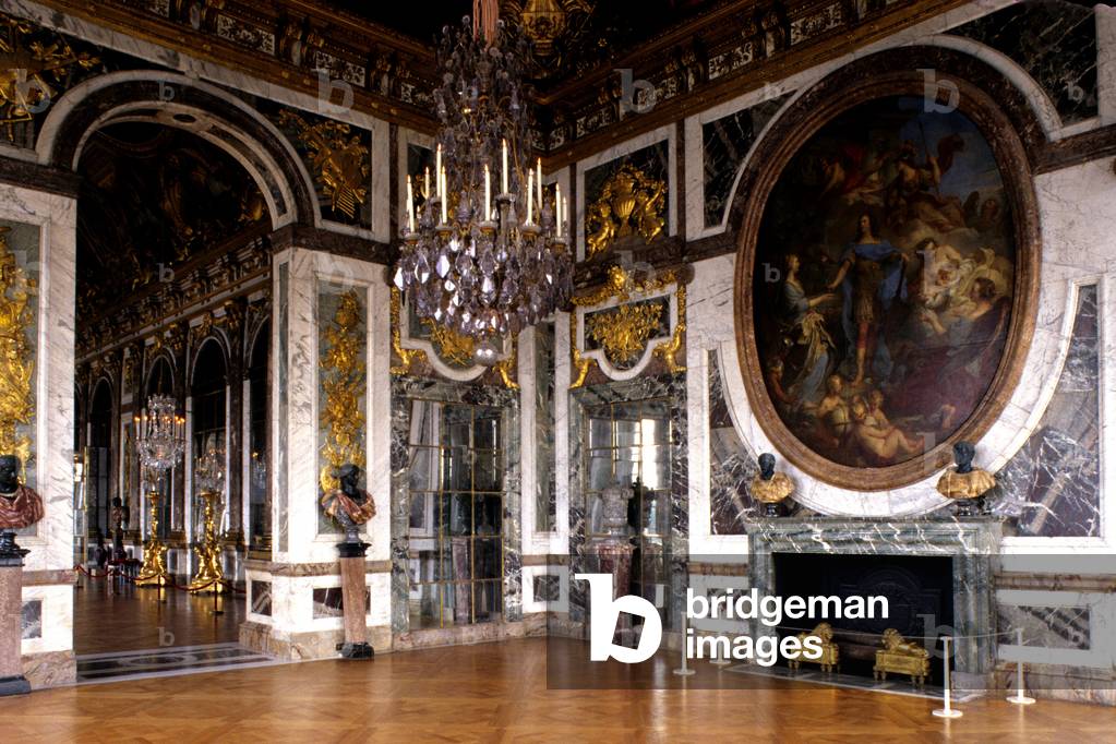 Great apartment, Queen's room. Boiseries of Dugoullon, Le Goupil and Taupin. Painting of Natoire and de Troy and Gabriel de Trumeaux. Chateau de Versailles (Les Yvelines). Principal architects Louis Le Vau (1612-1670) and Jules Hardouin Mansart (1646-1708), 1660-1700.