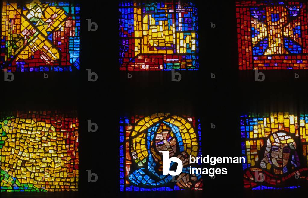 Stained glass from the church of Notre Dame des Alpes in Le Fayet, Saint Gervais (Haute Savoie). Architect Maurice Novarina (1907-2002), 1936-1938.