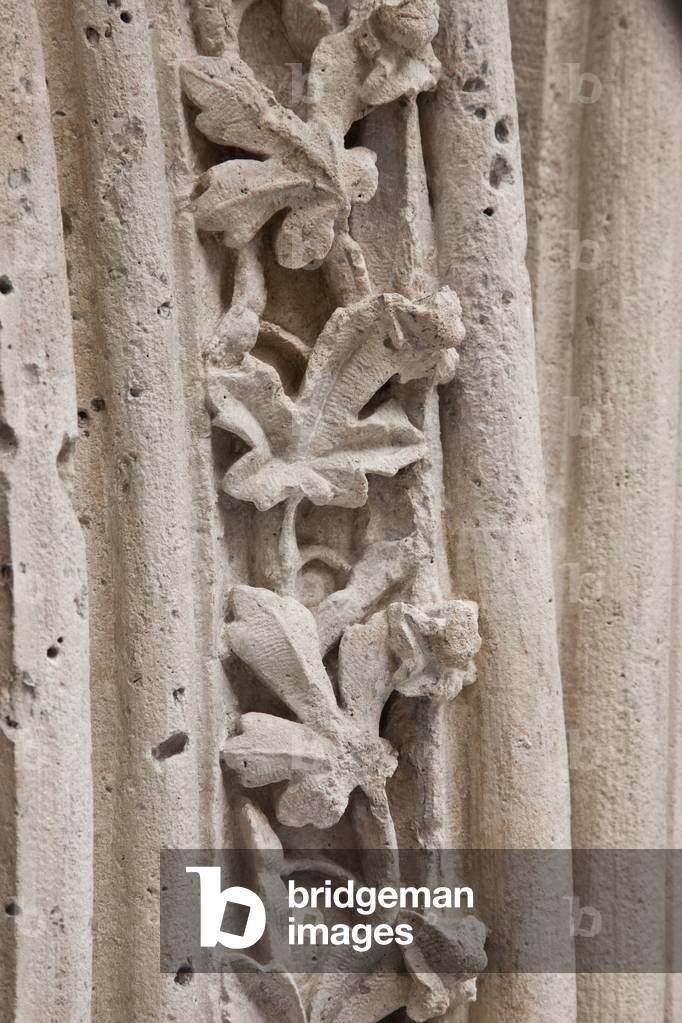 Feuilles sur la porte Rouge, Cathedrale Notre Dame de Paris - Paris 4 - XIIIeme, XIIIeme, XIXeme, rehabilitation by Viollet-le-Duc -