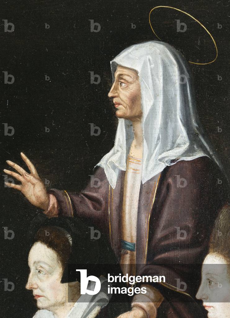 Anne Aubery and Her Protector, detail. Triptych of Aubery, 1603 (painting on wood)