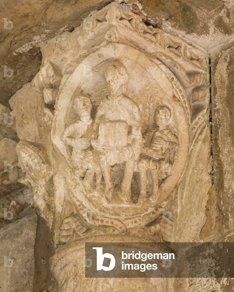 Master and schoolchildren, 12th century (sculpture)