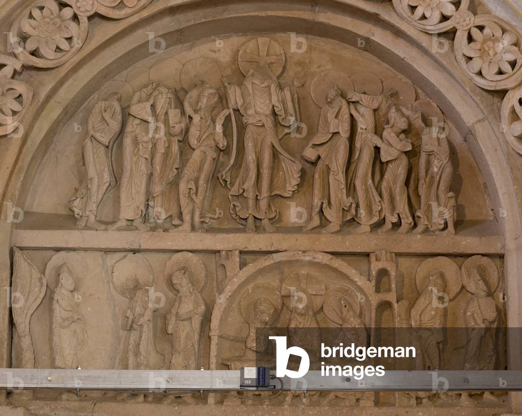 Sculpted tympanum of the north portal, Basilica of Vezelay, 1120-1150 (photography)