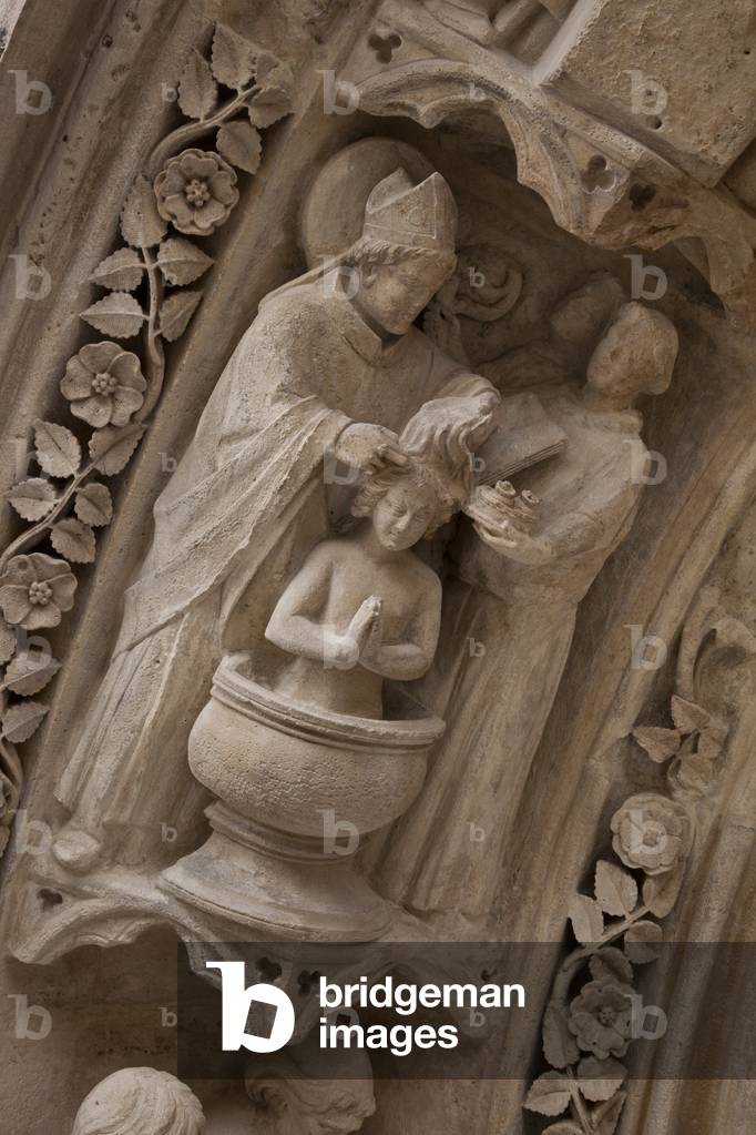 On a vault of the Cathedrale Notre Dame de Paris, Saint Marcel, eveque de Paris, baptized Cathedrale Notre Dame de Paris - Paris 4 - XIIIth, XIIIth, XIXth, rehabilitation by Viollet-le-Duc -