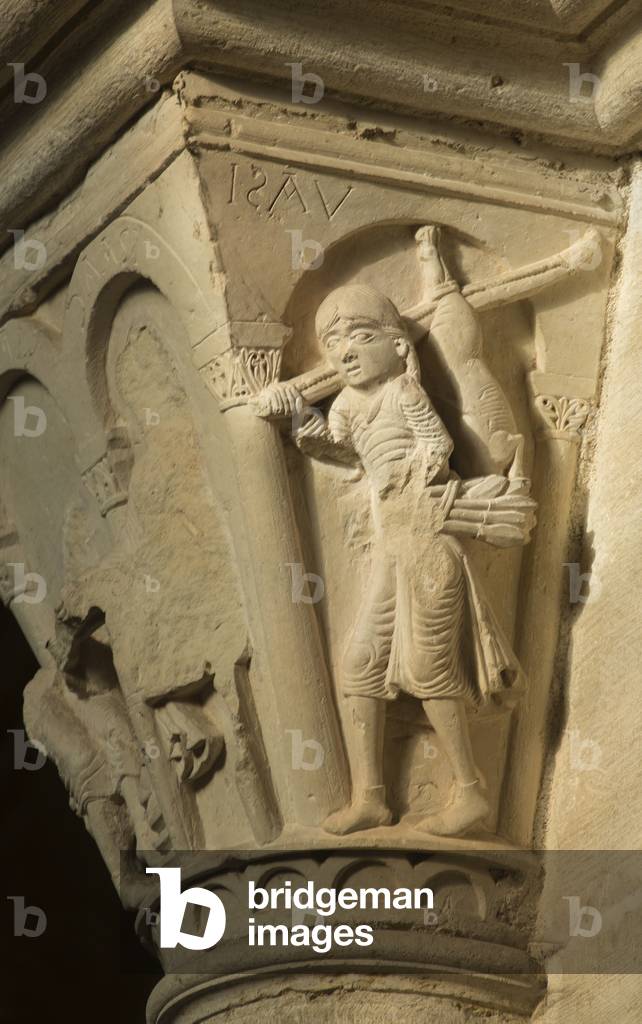 Carved capital, 12th century, church of Vezelay (sculpture)