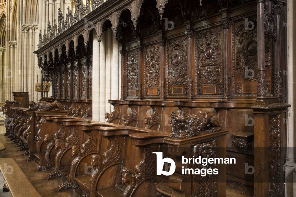 Renaissance stalls of 1589, cathedral of Saint Vincent de Bayeux