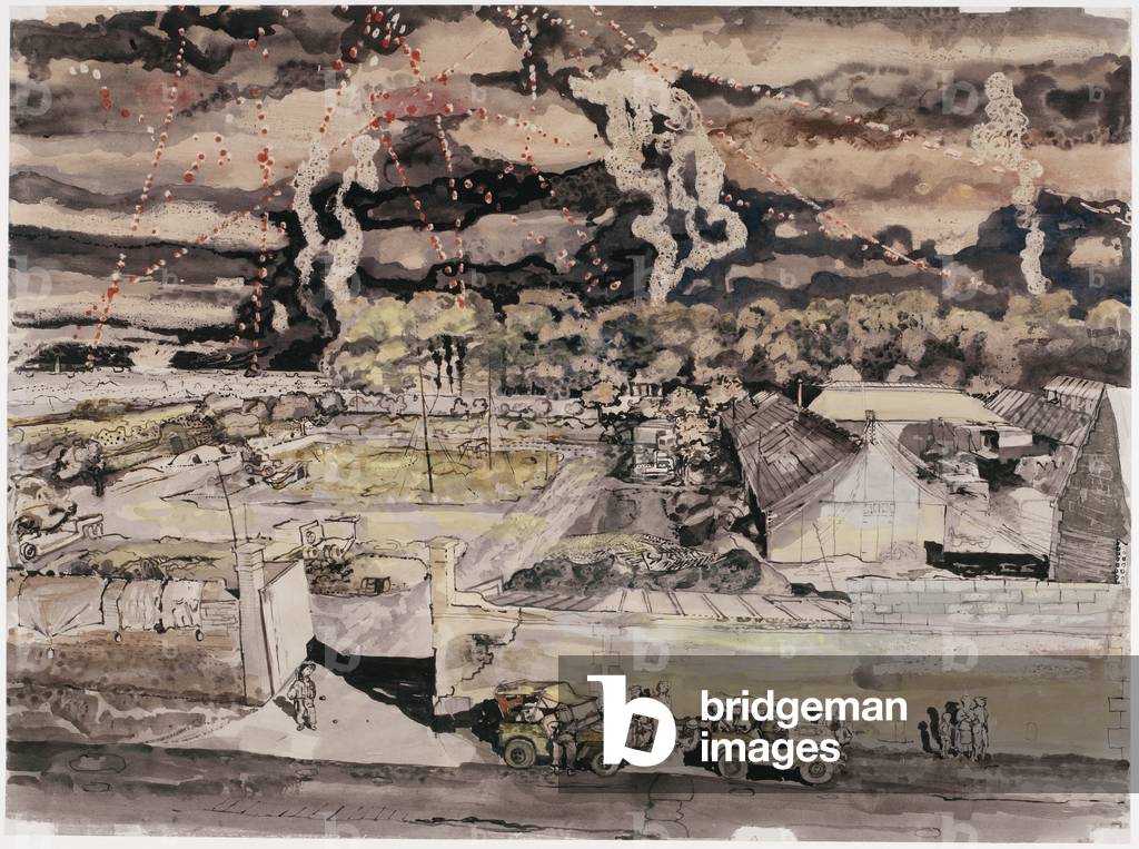 A Night Scene in Normandy: La Délivrande, 1944 (w/c)