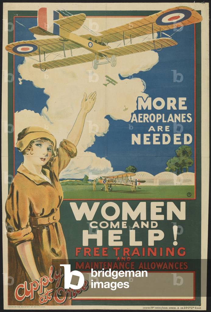 MORE AEROPLANES ARE NEEDED, Women Come and Help!, 1918 (litho)