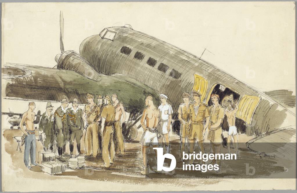 Kiirung, Formosa, 7th September 1945. Japanese officers submitting to Allied Officers and handing over the air-strip, 1945 (w/c on paper )